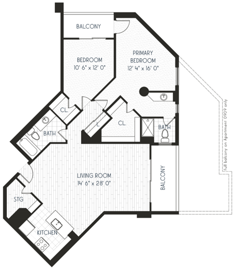 Floor plan for 2 beds, 2 baths, 1206 sqft